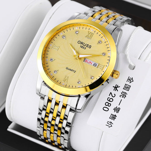 Men's Business Style Automatic Movement Watch Steel Case And Strap Round Dial Luminous Waterproof