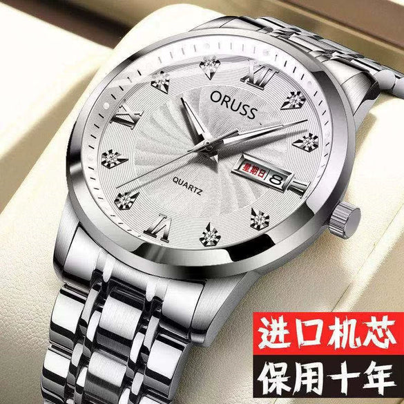 Men's Business Style Automatic Movement Watch Steel Case And Strap Round Dial Luminous Waterproof