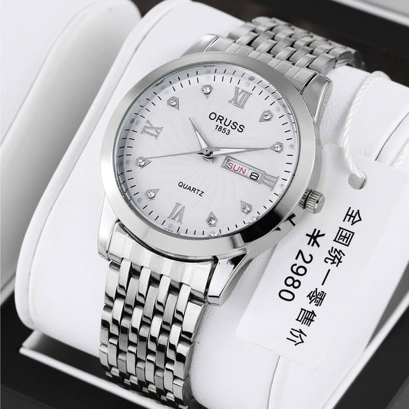 Men's Business Style Automatic Movement Watch Steel Case And Strap Round Dial Luminous Waterproof