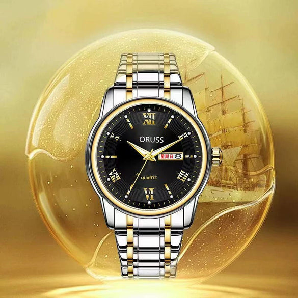 Men's Business Style Automatic Movement Watch Steel Case And Strap Round Dial Luminous Waterproof
