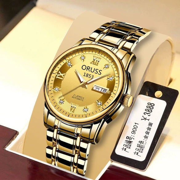 Men's Business Style Automatic Movement Watch Steel Case And Strap Round Dial Luminous Waterproof