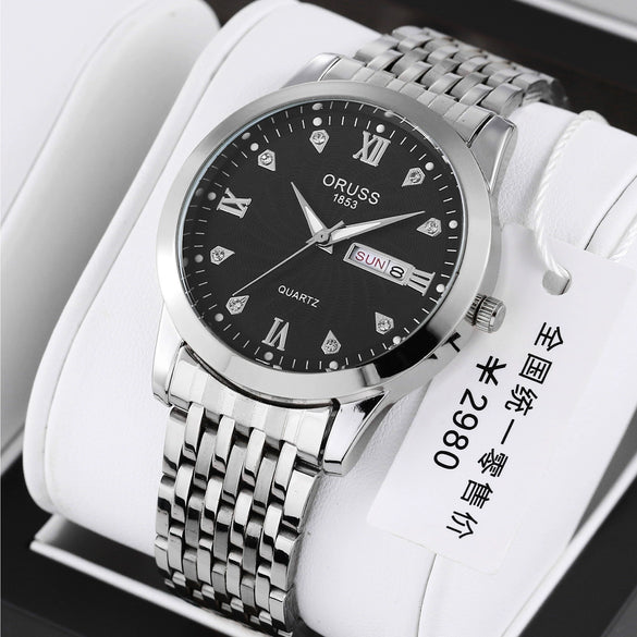 Men's Business Style Automatic Movement Watch Steel Case And Strap Round Dial Luminous Waterproof