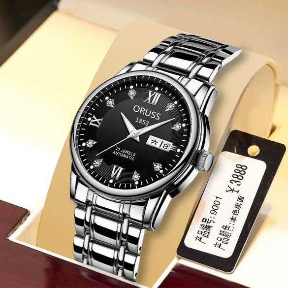 Men's Business Style Automatic Movement Watch Steel Case And Strap Round Dial Luminous Waterproof