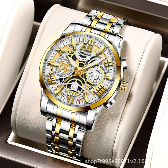 Men's Business Style Automatic Movement Waterproof Luminous Watch With Steel Case And Stainless Steel Strap
