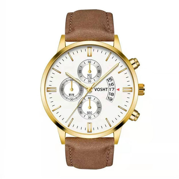 Men's Business Style Belt Calendar Watch With Imitation Leather Strap Alloy Case And Round Dial