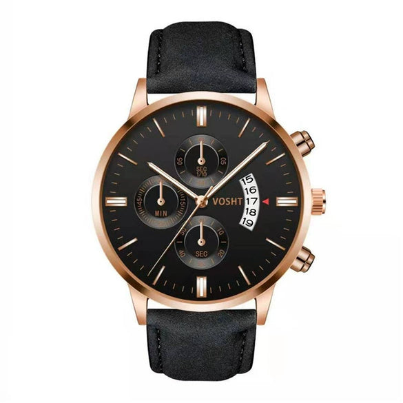 Men's Business Style Belt Calendar Watch With Imitation Leather Strap Alloy Case And Round Dial