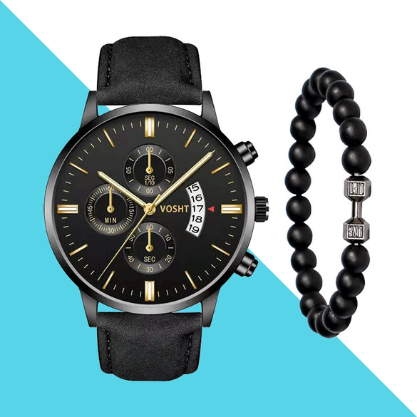 Men's Business Style Belt Calendar Watch With Imitation Leather Strap Alloy Case And Round Dial