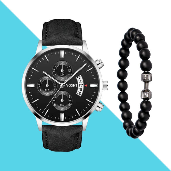 Men's Business Style Belt Calendar Watch With Imitation Leather Strap Alloy Case And Round Dial