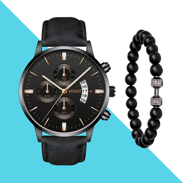 Men's Business Style Belt Calendar Watch With Imitation Leather Strap Alloy Case And Round Dial