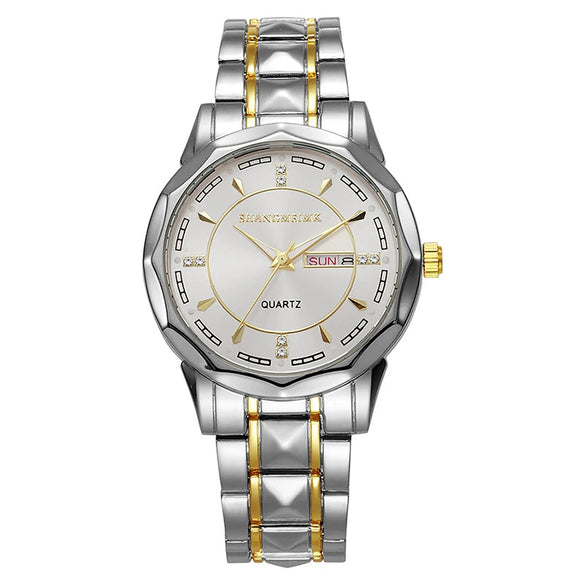 Men's Business Style Luminous Waterproof Double Calendar Quartz Watches Metal Case Stainless Steel Band Round Dial