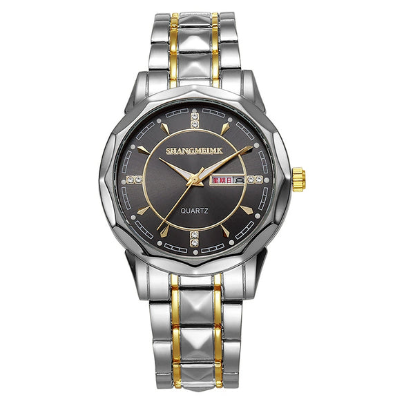 Men's Business Style Luminous Waterproof Double Calendar Quartz Watches Metal Case Stainless Steel Band Round Dial