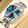 Men's Business Style Metal And Stainless Steel Watch With Round Dial And Cut Diamond Design