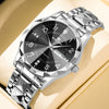 Men's Business Style Metal And Stainless Steel Watch With Round Dial And Cut Diamond Design