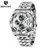 Men's Business Style Metal Case Stainless Steel Band Round Dial Quartz Multifunctional Waterproof Luminous Watch