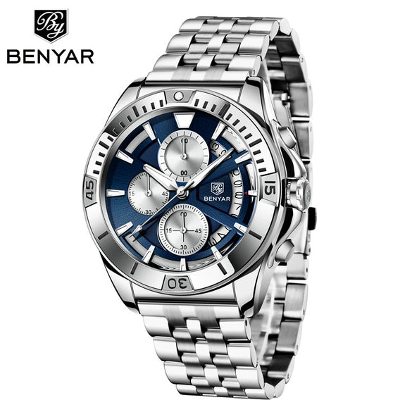 Men's Business Style Metal Case Stainless Steel Band Round Dial Quartz Multifunctional Waterproof Luminous Watch