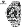 Men's Business Style Metal Case Stainless Steel Band Round Dial Quartz Multifunctional Waterproof Luminous Watch