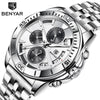 Men's Business Style Metal Case Stainless Steel Band Round Dial Quartz Multifunctional Waterproof Luminous Watch