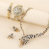Men's Business Style Metal Case Stainless Steel Band Round Dial Quartz Watch With Animal Design And Diamond Set