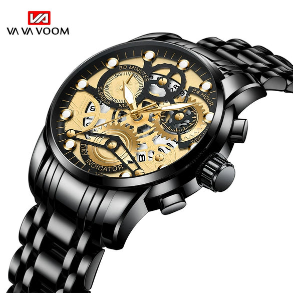 Men's Business Style Metal Case Stainless Steel Strap Round Dial Quartz Movement Waterproof Watch With Mineral Strengthened Glass Mirror