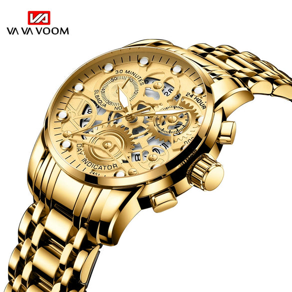 Men's Business Style Metal Case Stainless Steel Strap Round Dial Quartz Movement Waterproof Watch With Mineral Strengthened Glass Mirror