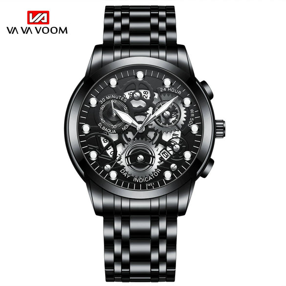 Men's Business Style Metal Case Stainless Steel Strap Round Dial Quartz Movement Waterproof Watch With Mineral Strengthened Glass Mirror