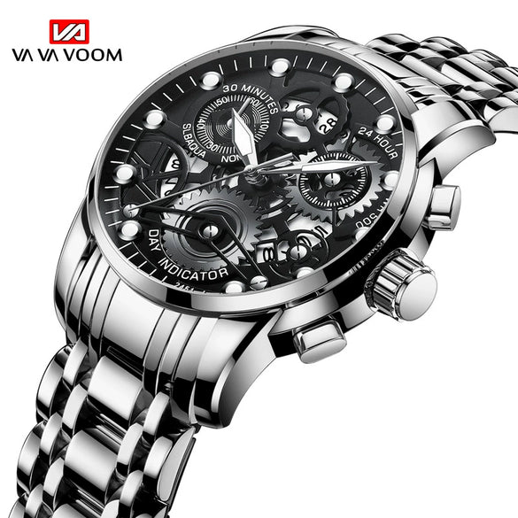 Men's Business Style Metal Case Stainless Steel Strap Round Dial Quartz Movement Waterproof Watch With Mineral Strengthened Glass Mirror