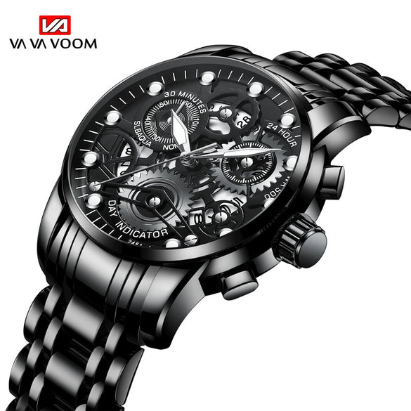 Men's Business Style Metal Case Stainless Steel Strap Round Dial Quartz Movement Waterproof Watch With Mineral Strengthened Glass Mirror