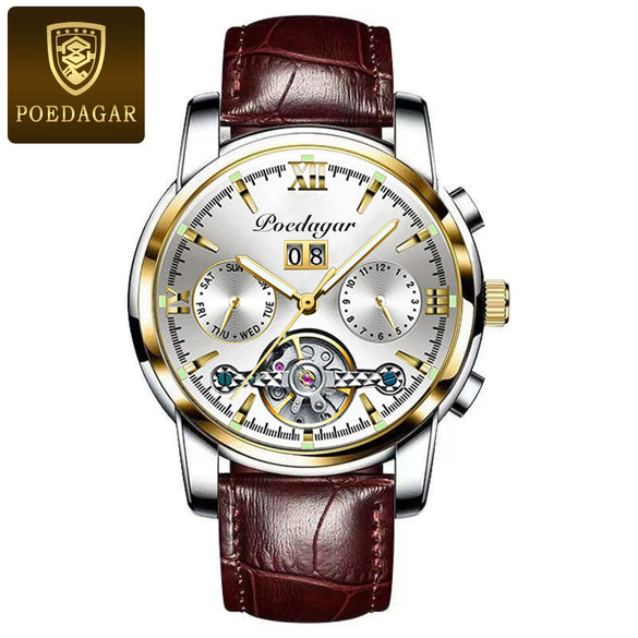Men's Business Style Multifunctional Mechanical Watch With Round Dial Alloy Case Mineral Strengthened Mirror Stainless Steel Strap