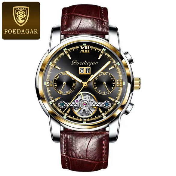 Men's Business Style Multifunctional Mechanical Watch With Round Dial Alloy Case Mineral Strengthened Mirror Stainless Steel Strap