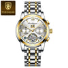 Men's Business Style Multifunctional Mechanical Watch With Round Dial Alloy Case Mineral Strengthened Mirror Stainless Steel Strap