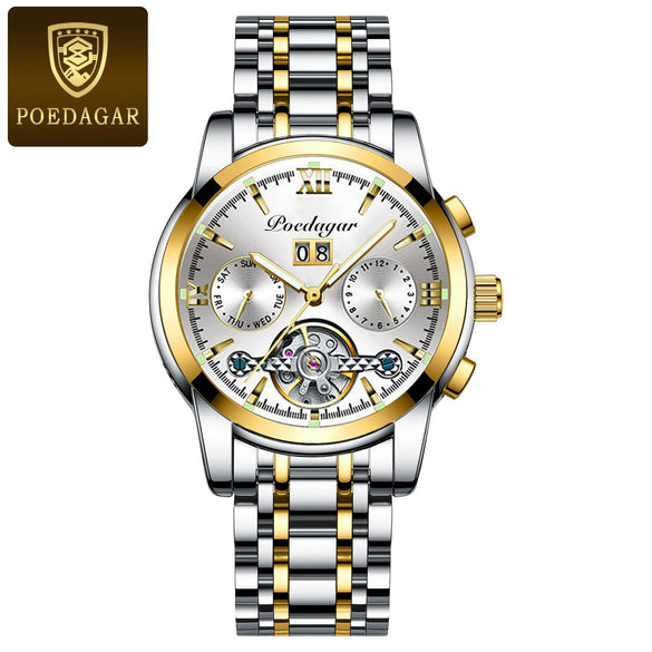Men's Business Style Multifunctional Mechanical Watch With Round Dial Alloy Case Mineral Strengthened Mirror Stainless Steel Strap