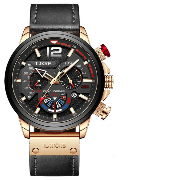 Men's Business Style Multifunctional Watch With Leather Strap Alloy Case And Stainless Steel Buckle