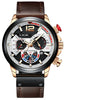Men's Business Style Multifunctional Watch With Leather Strap Alloy Case And Stainless Steel Buckle