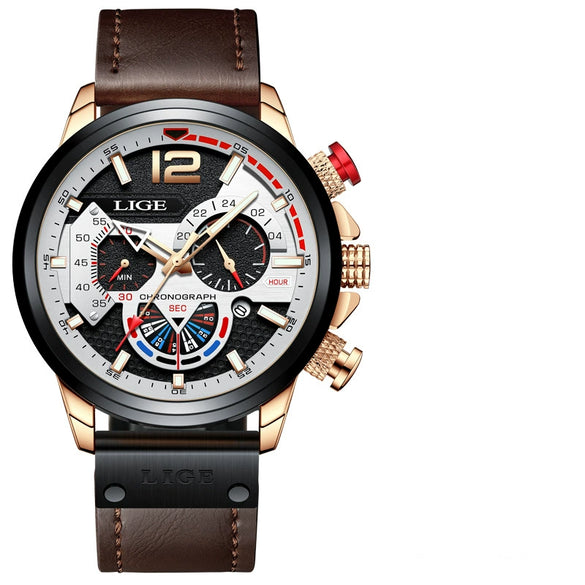 Men's Business Style Multifunctional Watch With Leather Strap Alloy Case And Stainless Steel Buckle