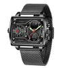 Men's Business Style Quartz Electronic Dual Display Watch Alloy Case Stainless Steel Strap Round Dial Waterproof Luminous