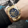Men's Business Style Quartz Watch With Round Blue Dial Alloy Case And Stainless Steel Band