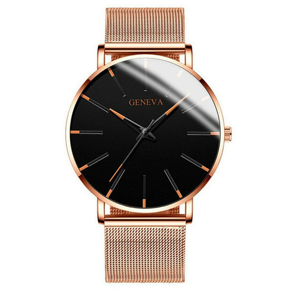 Men's Business Style Round Dial Alloy And Stainless Steel Quartz Watch With Printed Logo