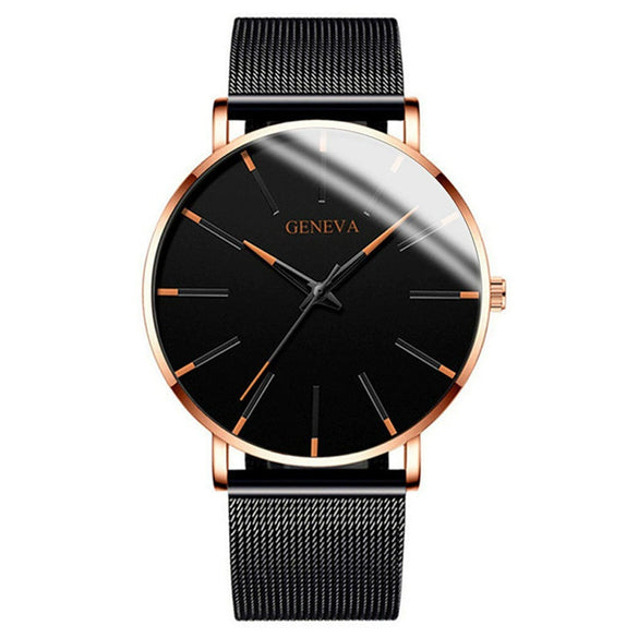 Men's Business Style Round Dial Alloy And Stainless Steel Quartz Watch With Printed Logo