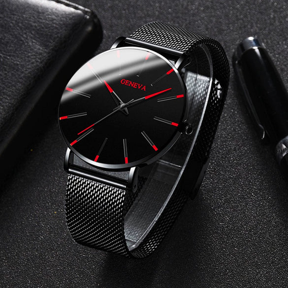 Men's Business Style Round Dial Alloy And Stainless Steel Quartz Watch With Printed Logo