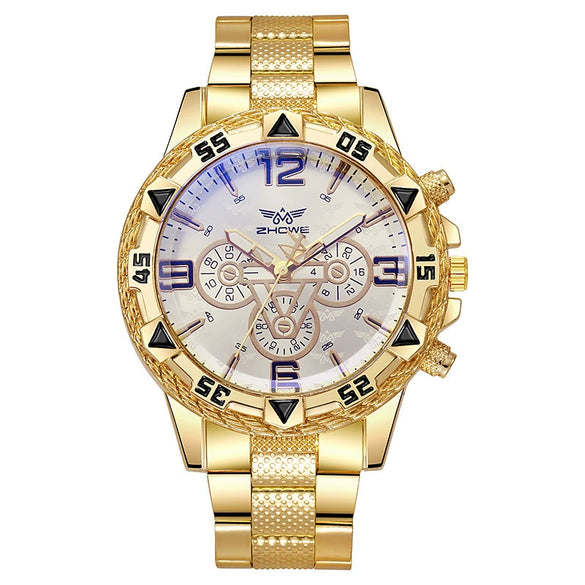 Men's Business Style Round Dial Alloy Case Stainless Steel Band Quartz Watch