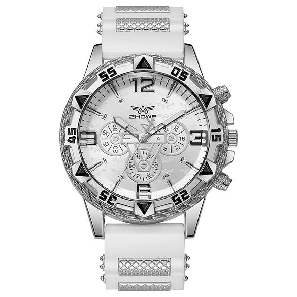 Men's Business Style Round Dial Quartz Watch With Alloy Case Silicone Strap