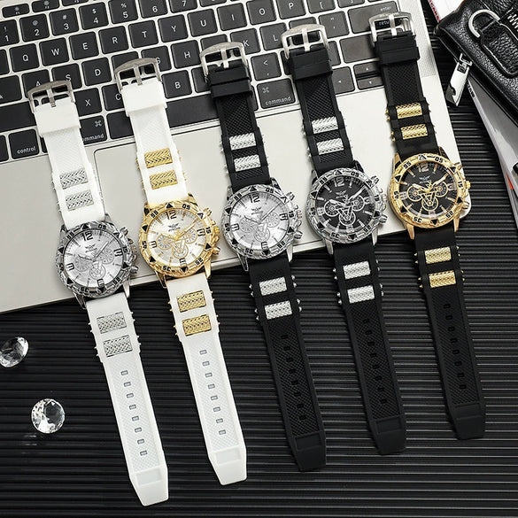 Men's Business Style Round Dial Quartz Watch With Alloy Case Silicone Strap