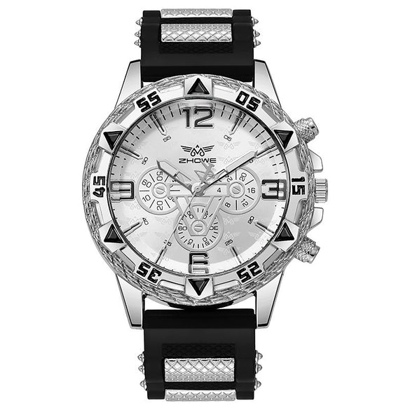Men's Business Style Round Dial Quartz Watch With Alloy Case Silicone Strap