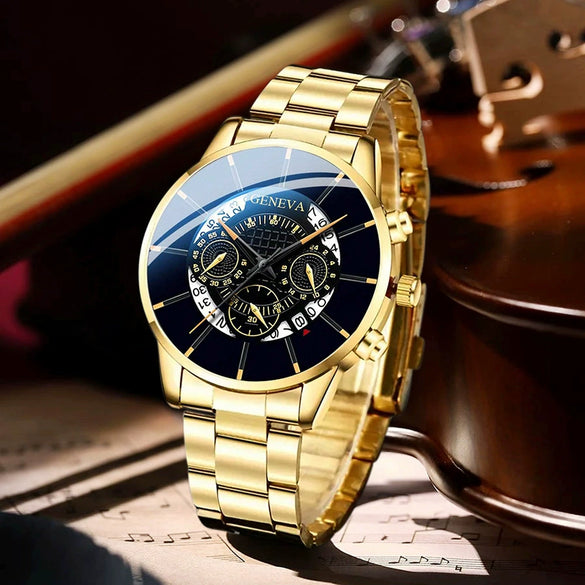 Men's Business Style Round Dial Watch With Tungsten Steel Strap And Alloy Case