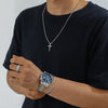 Men's Business Style Silver Watch Bracelet Necklace Ring Fourpiece Set With Zinc Alloy Case Stainless Steel Strap And Buckle Round Dial