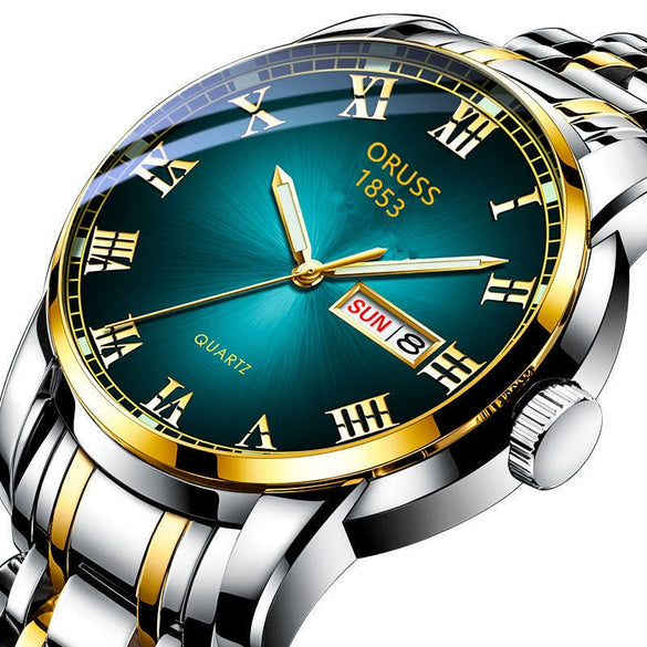 Men's Business Style Stainless Steel Automatic Movement Round Dial Waterproof Watch