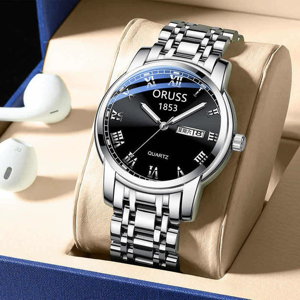 Men's Business Style Stainless Steel Automatic Movement Round Dial Waterproof Watch