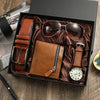 Men's Business Style Watch Set With Alloy Case Imitation Leather Strap And Stainless Steel Clasp Round Dial