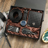 Men's Business Style Watch Set With Imitation Leather Strap Alloy Case And Round Dial
