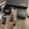 Men's Business Style Watch Set With Imitation Leather Strap Alloy Case And Round Dial